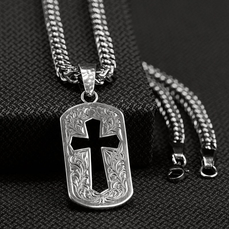 Men's cross hot sale dog tag necklace