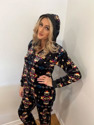 Adult Onesie Black Aztec