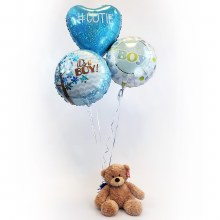 Baby Boy Balloon Bouquet with Teddy Bear
