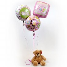 Baby Girl Balloon Bouquet with Teddy Bear