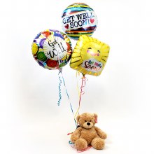 get well teddy bear and balloons