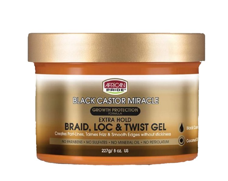 African Pride Black Castor Miracle Braid, Loc & Twist Gel 8oz