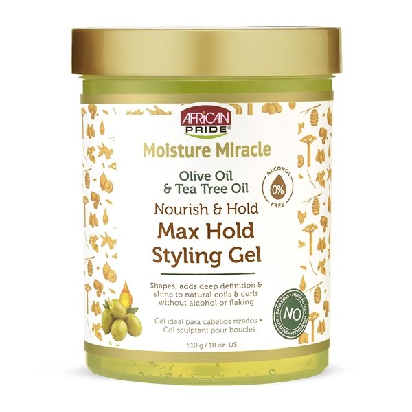 African Pride Moisture Miracle Olive & Tea Tree Oil Max Hold Styling Hair Gel 18oz