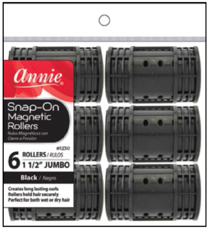 Annie Snap-On Magnetic Rollers - Jumbo - 6 Pack - #1230 - Black