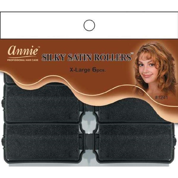 Annie Silky Satin Rollers - X-Large - 6 Pack - #1241 - Black