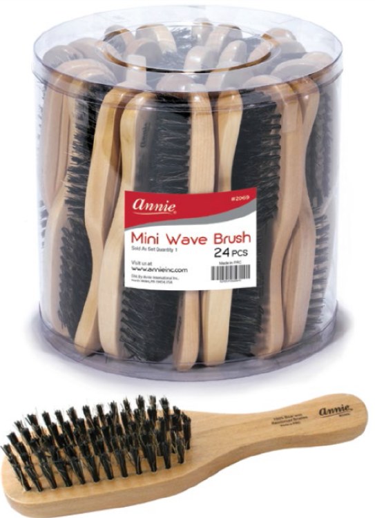 Hard Mini Wave Brush Light Brown 50% Boar Bristle and 50% Firm Nylon Bristles #2069