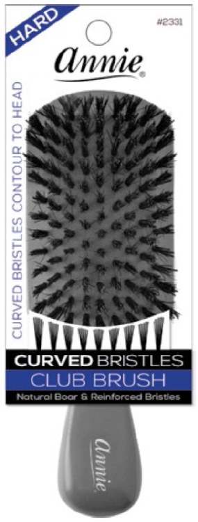 Hard Club Curved Bristle Brush Black 50% Boar Bristle & 50% Firm Nylon Bristles #2331