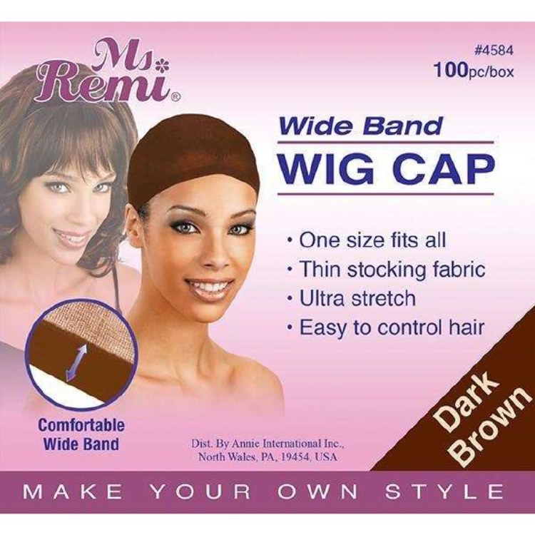 Annie Ms Remi Wig Cap Wide Band Dark Brown 100PC #4584