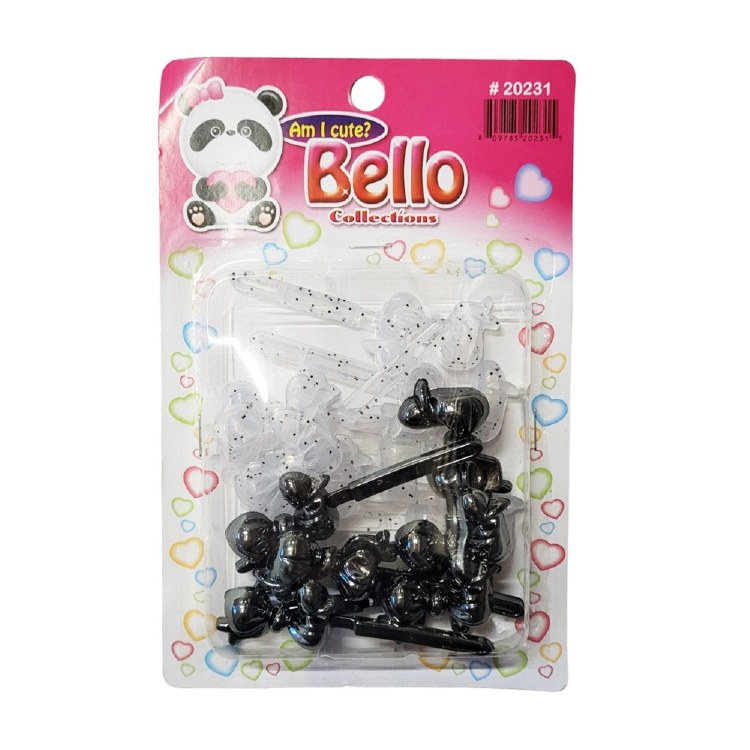 Bello Hair Barrettes - Bows - #20231 - Metal Bk/Clear with Glitter