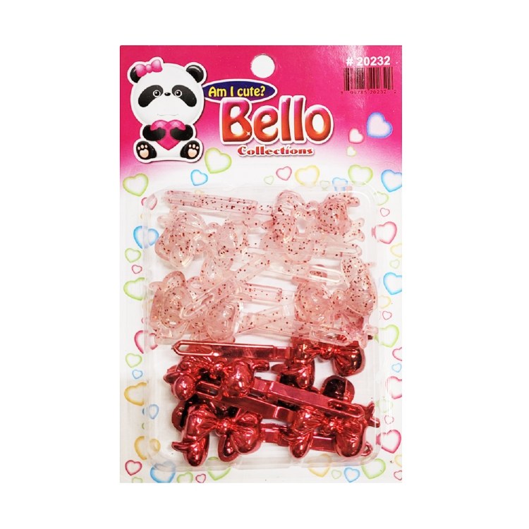 Bello Hair Barrettes - Bows - #20232 - Clear with Glitter/Red