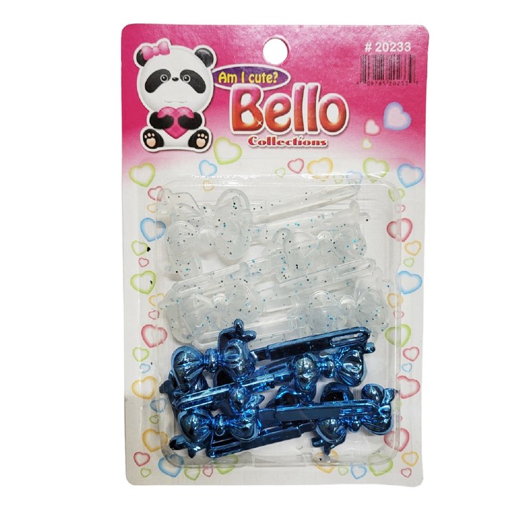 Bello Hair Barrettes - Bows - #20233 - Blue/Clear with Glitter