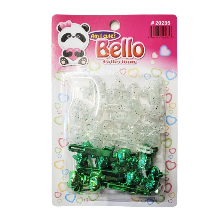 Bello Hair Barrettes - Bows - #20235 - Clear with Glitter/ Green