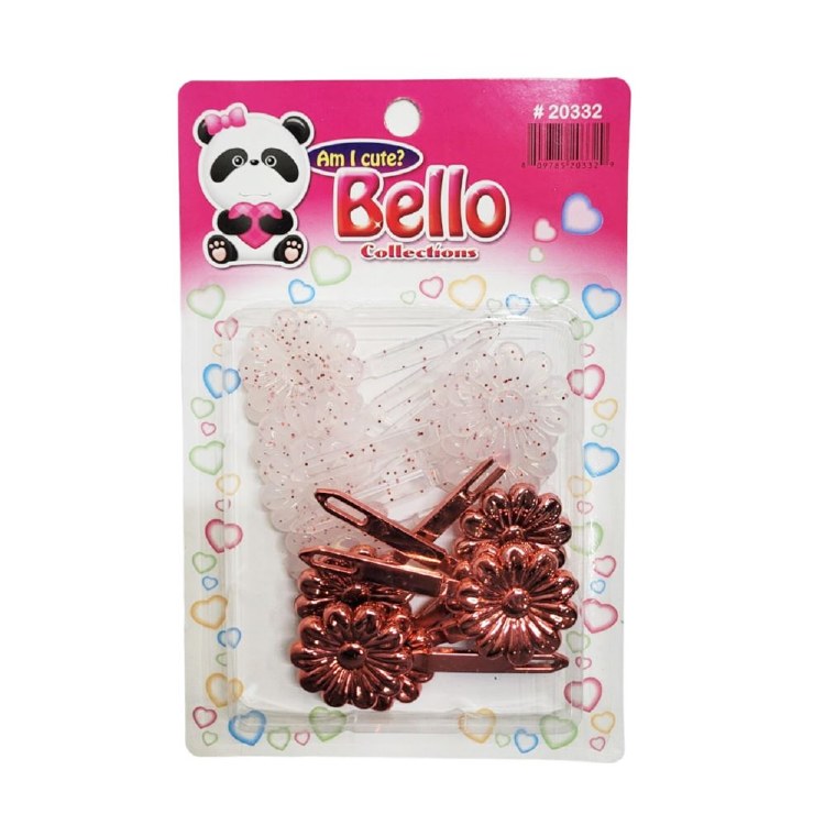 Bello Hair Barrettes - Flowers - #20332 - Clear with Glitter/Red