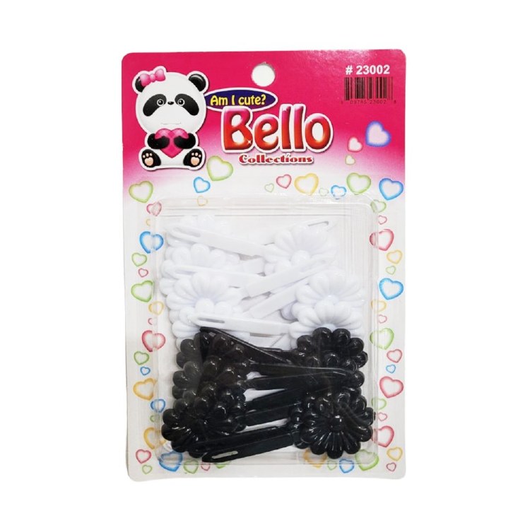 Bello Hair Barrettes - Flowers - #23002 - White/Black