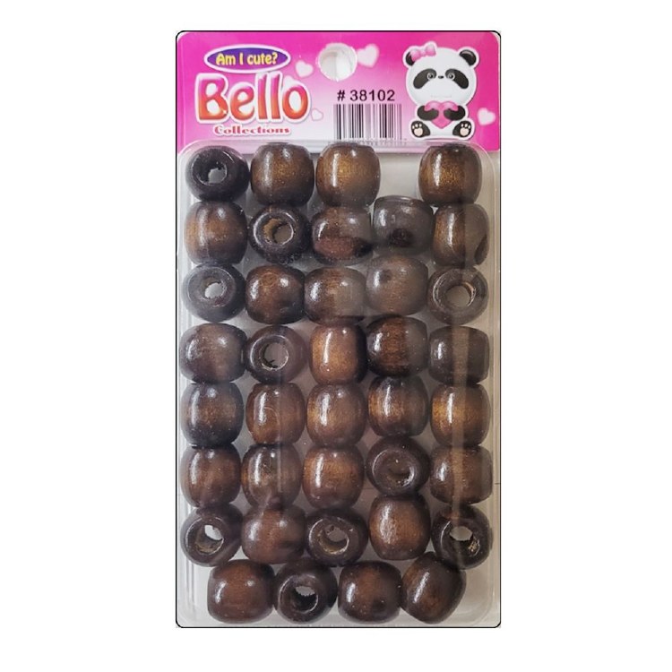 Bello Large Hair Beads - Wood - #38102 - Dark Brown