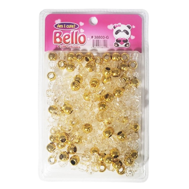Bello Medium Hair Beads - Large Package - Gold/Clear with Gold Glitter #38800-G