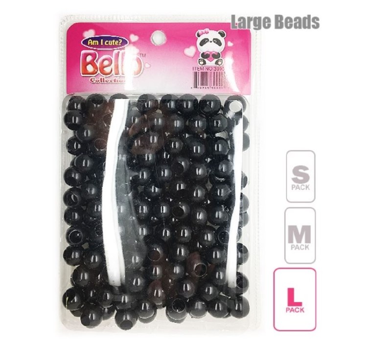 Bello Large Hair Beads - Large Package - Black #39902