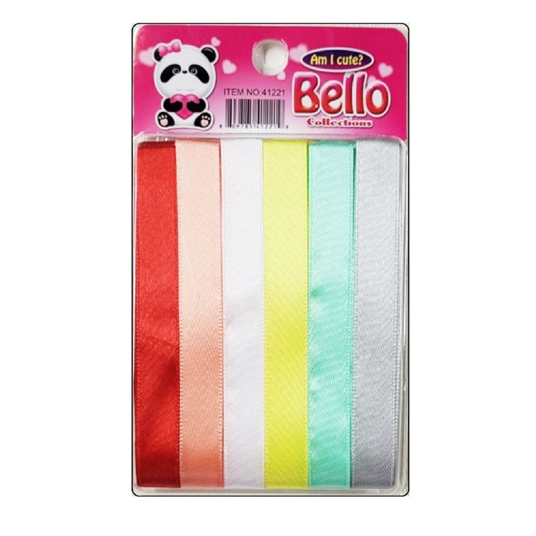 Bello 12mm Hair Ribbons - 6 Strips - #41221 Assorted Clolrs