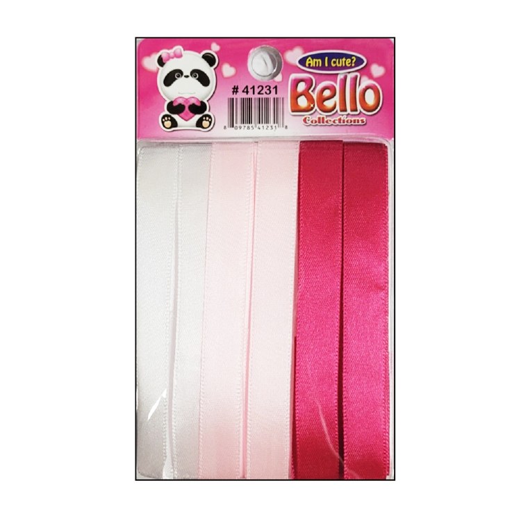 Bello 12mm Hair Ribbons - 6 Strips - #41231 White/Pink/Hot Pink