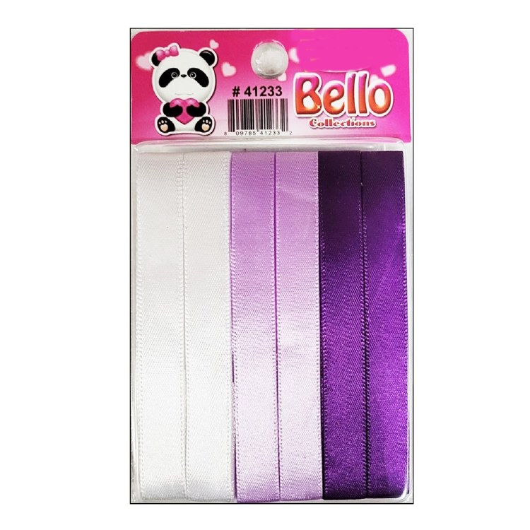 Bello 12mm Hair Ribbons - 6 Strips - #41233 White/Lavender/Purple