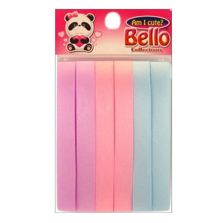 Bello 12mm Hair Ribbons - 6 Strips - #41236 Pink/Baby Pink/Baby Blue