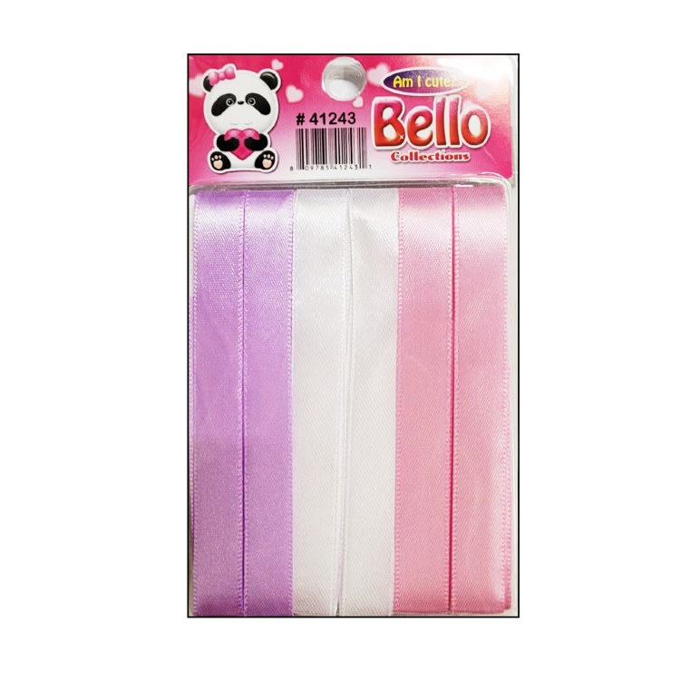 Bello 12mm Hair Ribbons - 6 Strips - #41243 Lavender/White/Pink