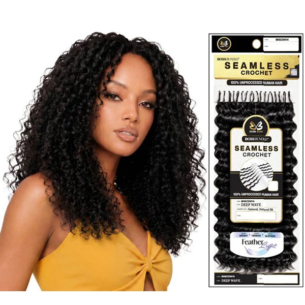 Seamless Feather Crochet - Deep Wave 14 Inch # NATURAL