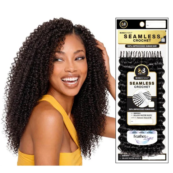 Seamless Feather Crochet - Island Water Wave 14 Inch # NATURAL BLACK
