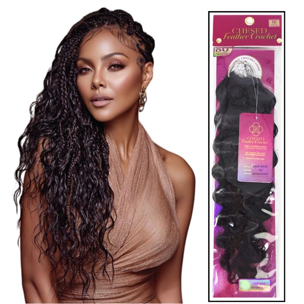 Chesed Feather Crochet Deep Wave - 12 Inch - # NATURAL