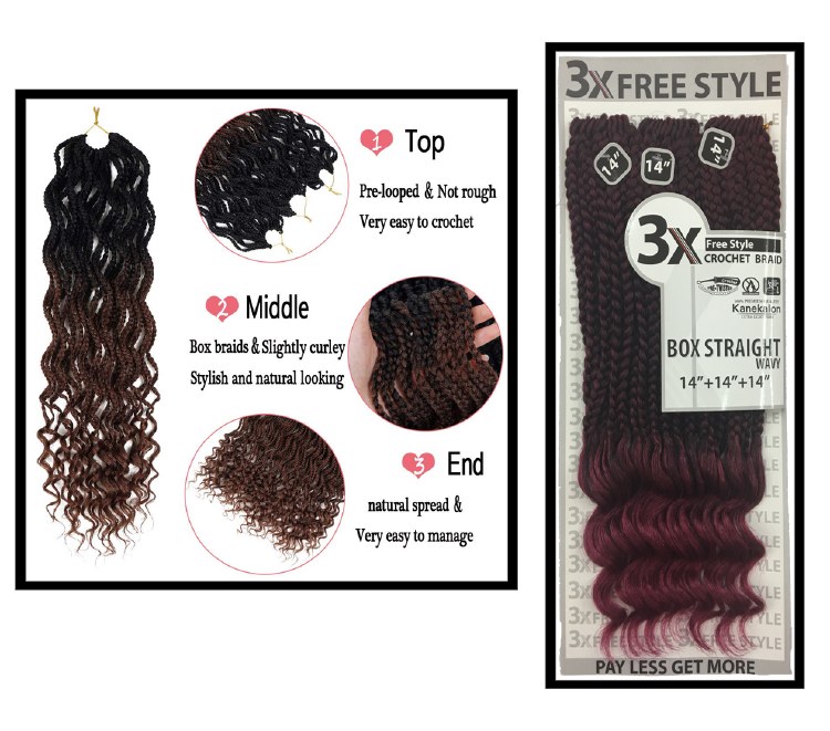 3X Free Style Box Straight Wavy 14 Inch - # T1B/BG