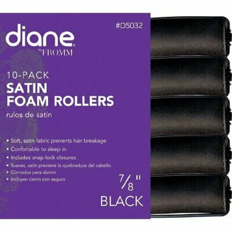 Diane Satin Foam Rollers, Black 7/8'' 10pk #D5032