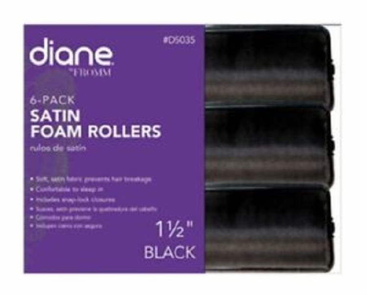 Diane Satin Foam Rollers, Black 1 1/2'' 6pk #D5035