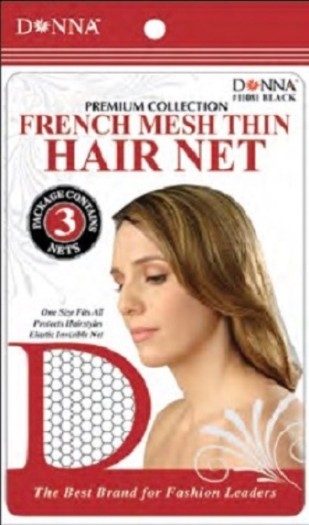 Donna French Mesh Thin Hair Nets 3pcs, Black
