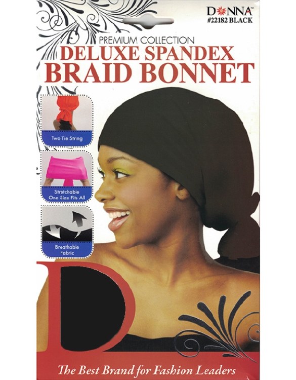 Donna Deluxe Spandex Braid Bonnet Black #22182 - Beauty Depot