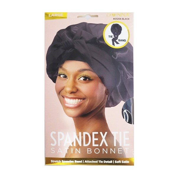 Donna Large Spandex Tie Satin Bonnet #23206 - Black