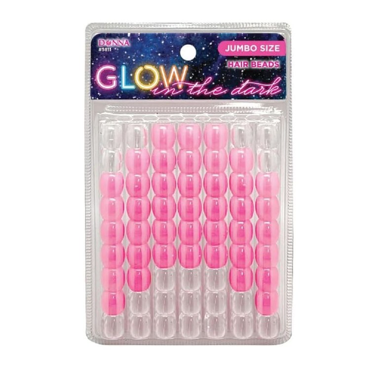 Donna Jumbo Hair Beads - Large Package - Glow in the Dark - Pink #5811