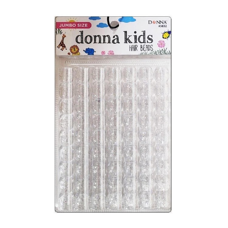 Donna Jumbo Hair Beads - Large Package - Clear with Silver Glitter #5832