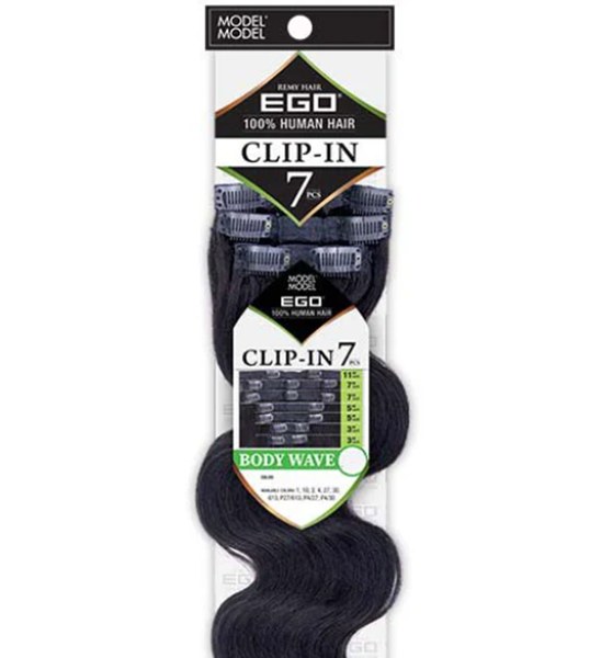 EGO Human Hair Clip-In 7pcs Clip - 16 Inch - Body Wave - # 1