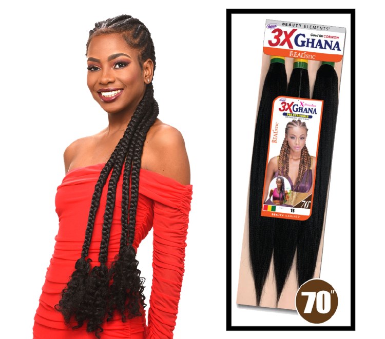 Multi Pack Deals! Pre-stretched X-Pression 3X Ghana Braids 60 100%  Kanekalon Easy to braid, KNOTLESS, FEED in Braid Itch Free (3-PACK, 1)  E613XG6-13