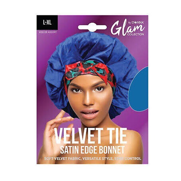 Glam L-XL Velvet Tie Satin Edge Bonnet #26338 - Assorted Color