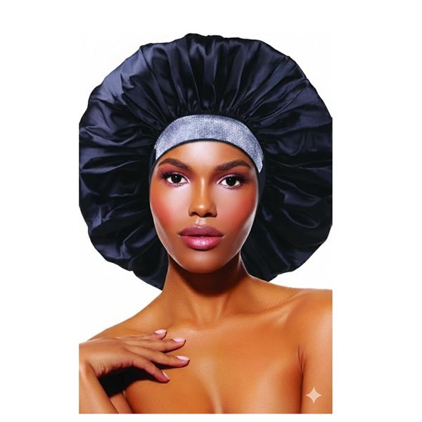 Glam Jumbo Jewel Band Silky Satin Bonnet #26367 - Midnight
