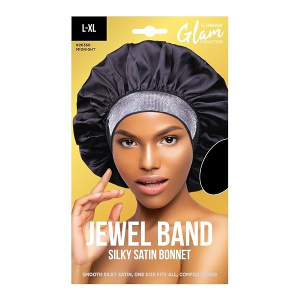 Glam L-XL Jewel Band Silky Satin Bonnet #26368 - Midnight