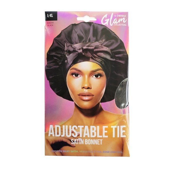 Donna Glam Collection Adjustable Tie Satin Bonnet - L-XL #26370 - Black