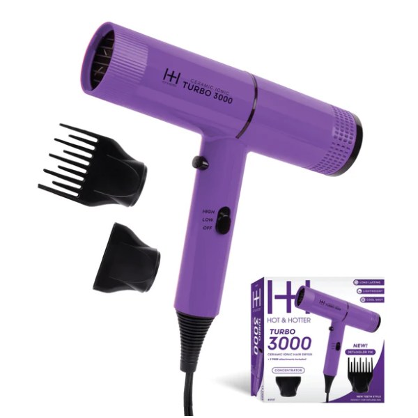 Hot & Hotter Turbo 3000 Ceramic Ionic Hair Dryer #5926 - Purple