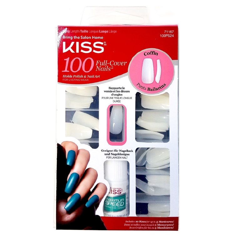 Kiss Full Cover Nails 100 Tips Long Length Coffin #100PS24 - Beauty Depot