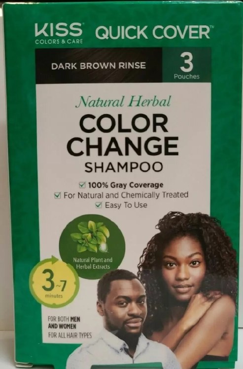 Kiss Colors & Care Quick Cover Dark Brown Rinse Color Change Shampoo #CCS02