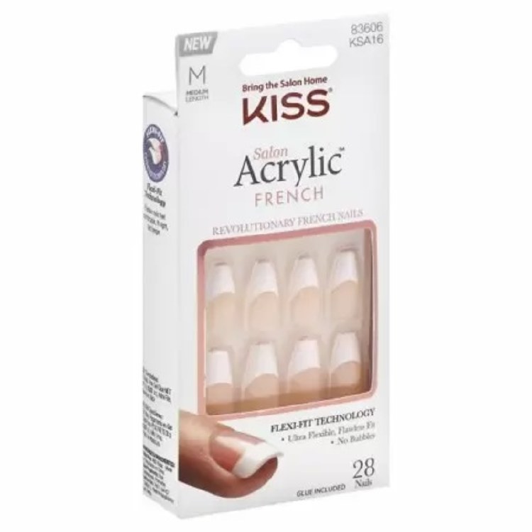 Kiss Salon Acrylic Nails French Medium Lenght 28 ea #KSA16