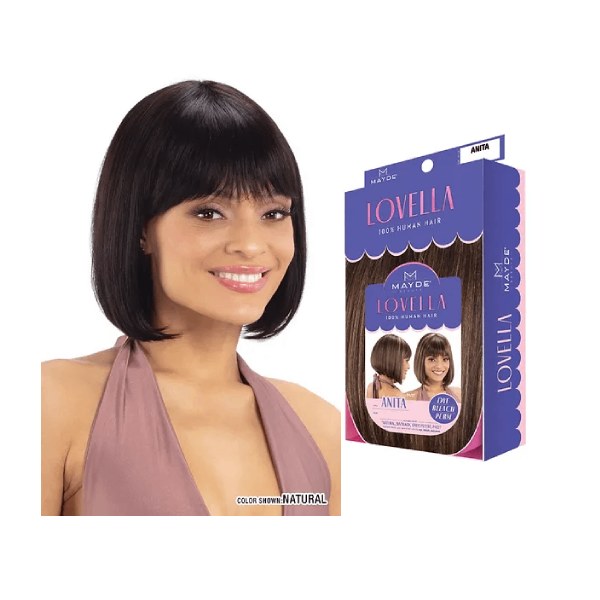 Mayde Lovella 100% Human Hair Full Wig Anita - #Natural Black