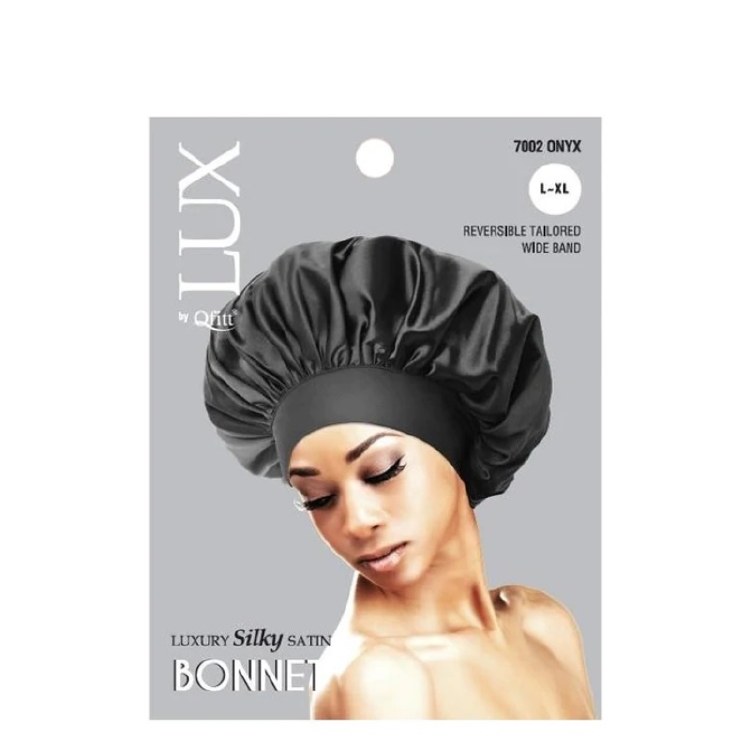 Qfitt Luxury Silky Satin Reversible Bonnet Adults #7002 Onyx LXL