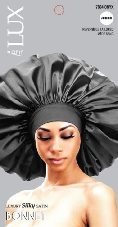 Qfitt Luxury Silky Satin Reversible Bonnet Adults #7004 Onyx Jumbo
